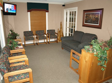 Spacious waiting area with television
